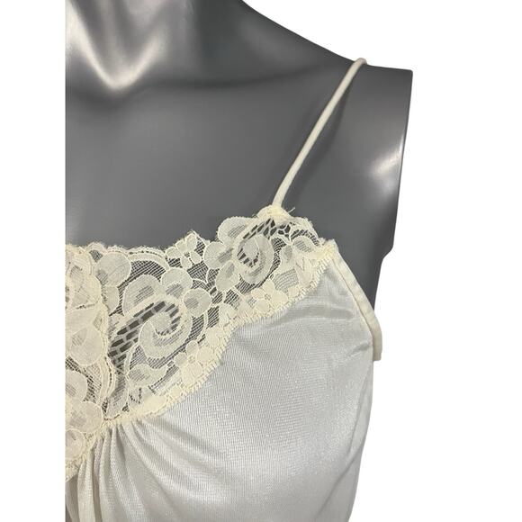 Vtg Camisole Slip Top Satin White Floral Lace Medium Cami Cottage Fairy Tank Top - Picture 6 of 12